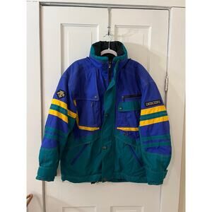 VTG DESCENTE Colorblock Teal Purple Multi Ski Snowboard Hood Jacket Mens medium